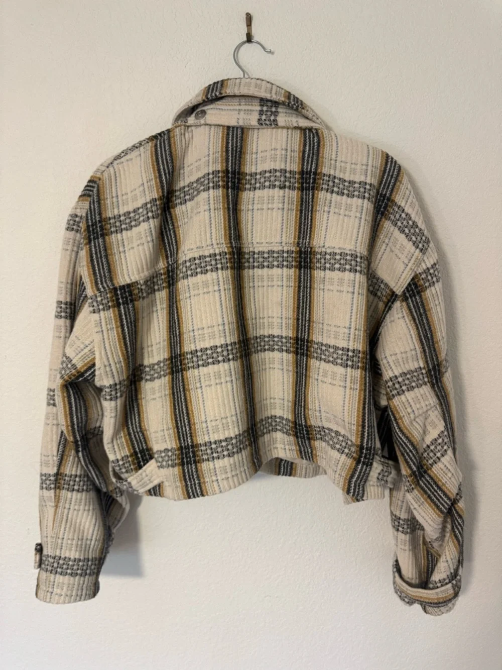 Free People Cropped Plaid Swing Flight Jacket Size L - Picture 3 of 4